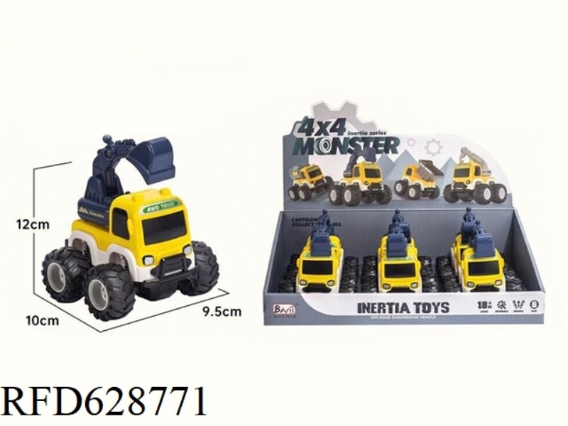 FOUR-WHEEL DRIVE INERTIAL OFF-ROAD EXCAVATOR SINGLE MONOCHROME (6 PIECES/BOX)