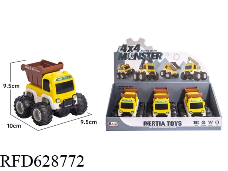 FOUR-WHEEL DRIVE INERTIA OFF-ROAD DUMP TRUCK SINGLE MONOCHROME (6 PCS/BOX)