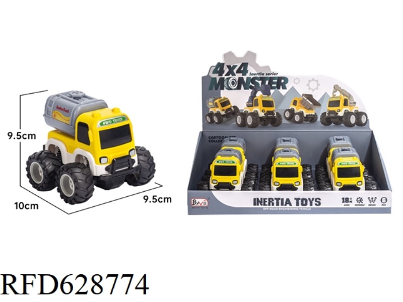 FOUR-WHEEL DRIVE INERTIAL OFF-ROAD OIL TANKER SINGLE MONOCHROME (6 PCS/BOX)