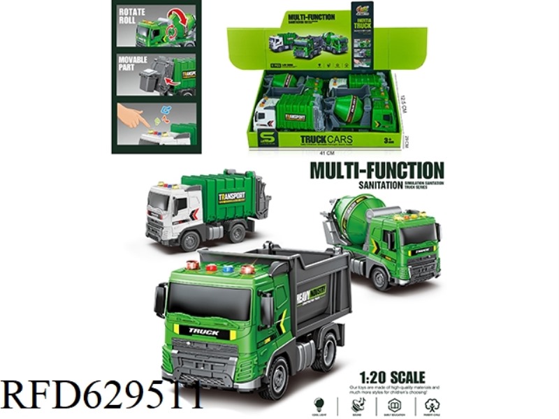 1:20 COMBINATION OF SMALL CITY SANITATION VEHICLES (INERTIA & LIGHTING AND MUSIC) 6PCS
