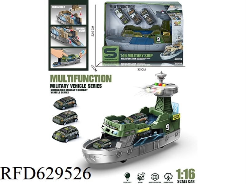 1:16 INERTIAL COASTAL DEFENSE SHIP WITH LIGHTING AND MUSIC (WITH 3 CARS)