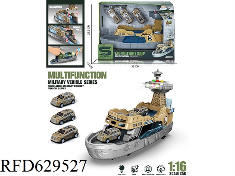1:16 INERTIAL COASTAL DEFENSE SHIP WITH LIGHTING AND MUSIC (WITH 3 CARS)