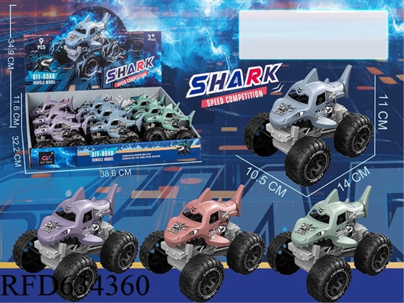INERTIAL SWINGING SHARK OFF ROAD VEHICLE (BIGFOOT VEHICLE) FISH BACK CAN DRIVE (SET OF 9)