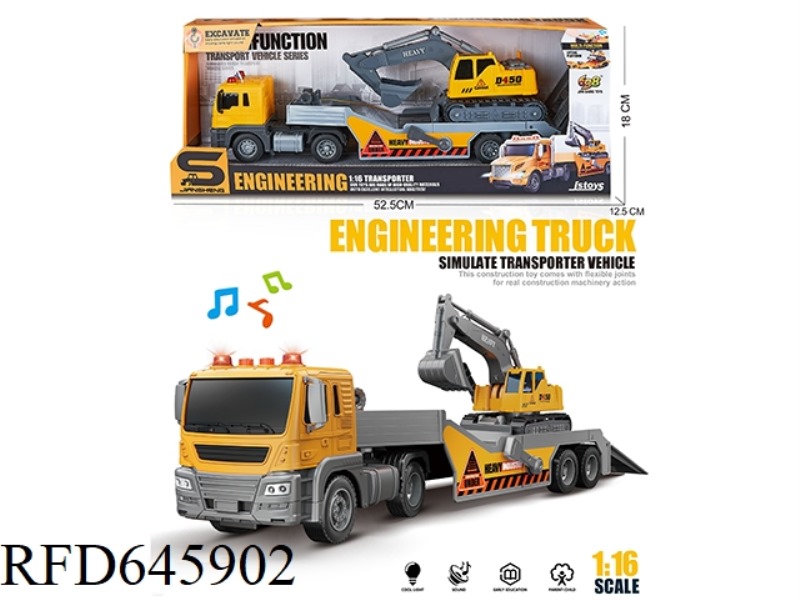 1:16 INERTIA EUROPEAN TRAILER TOWING A SLIDING EXCAVATOR (INERTIA & LIGHTING MUSIC)