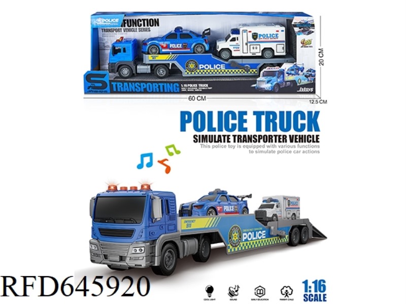 1:16 INERTIA EUROPEAN TRAILER TOWED TWO POLICE CARS (INERTIA & LIGHTING MUSIC)