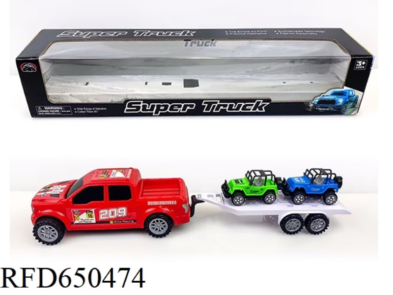 PICKUP TRUCK TOWING TWO SLIDING JEEPS