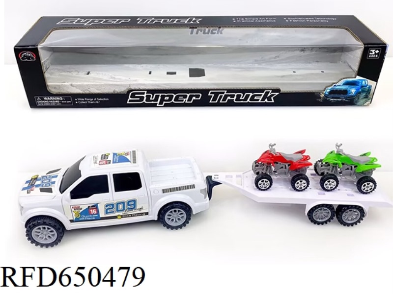 PICKUP TRUCK TOWING TWO SKIING ATVS