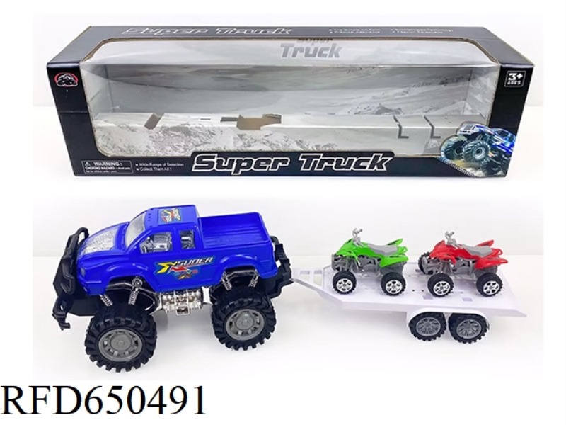 AN OFF-ROAD VEHICLE TOWED TWO SKIING ATVS