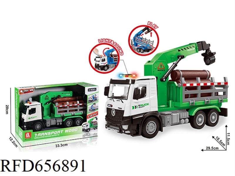 1:16 SOUND AND LIGHT INERTIA OPEN DOOR WOODEN TRUCK - GREEN