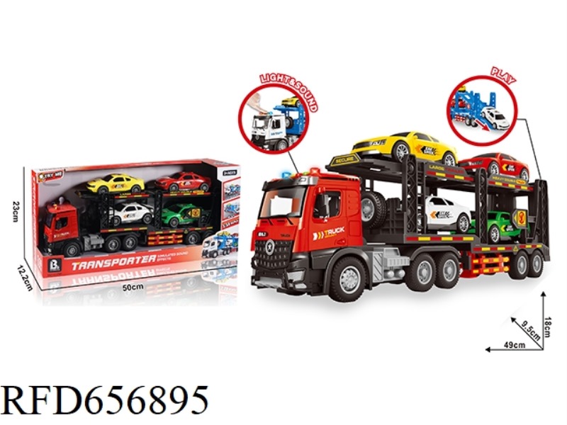 1:16 AUDIO-VISUAL INERTIA OPEN DOOR DOUBLE-DECKER TRANSPORTER - RED