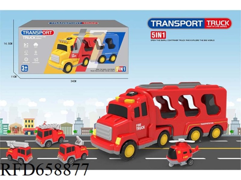 RED INERTIAL LIGHT MUSIC TRANSPORTER (WITH FOUR CARS)