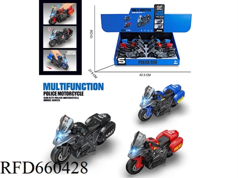 1:20 WATERBIRD MOTORCYCLE POLICE CAR (INERTIA & LIGHTS & MUSIC) 6PCS
