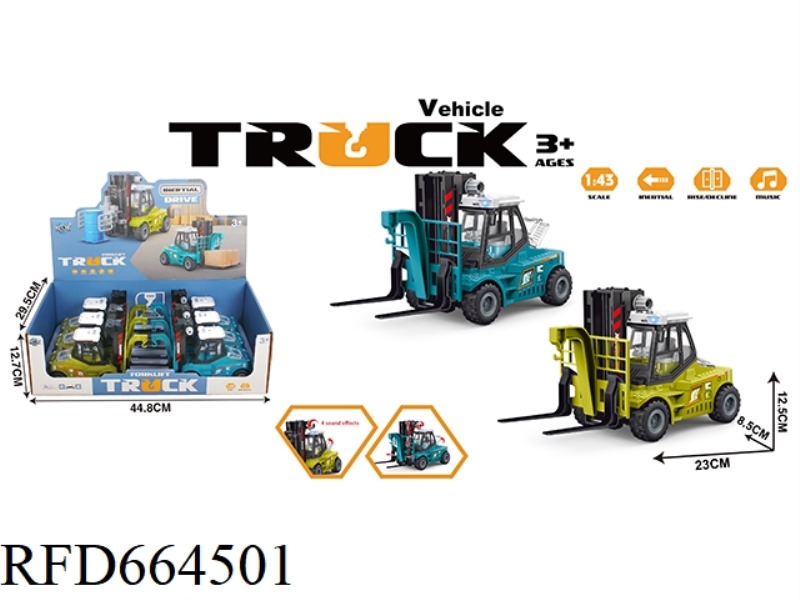 THE INERTIAL TRANSPORT FORKLIFT WITH LIGHTS AND SOUNDS HAS 6 PIECES