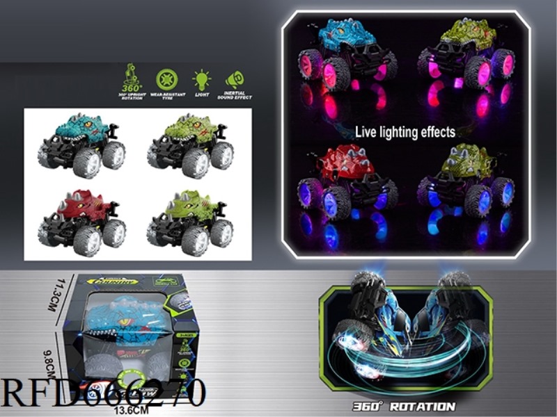 BRIGHT-WHEEL INERTIAL SOUND AND LIGHT STUNT CAR (DINOSAUR)