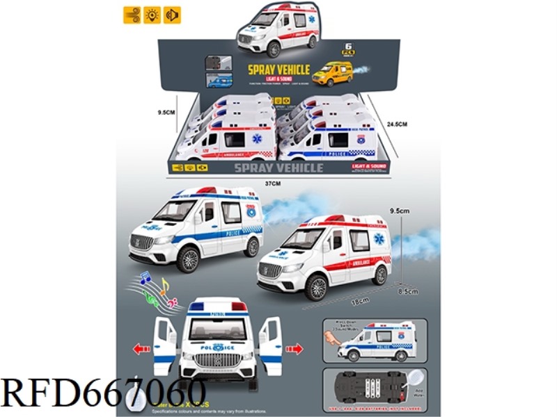6 PIECES OF INERTIAL POLICE CAR/AMBULANCE (WITH WATER BOTTLE)