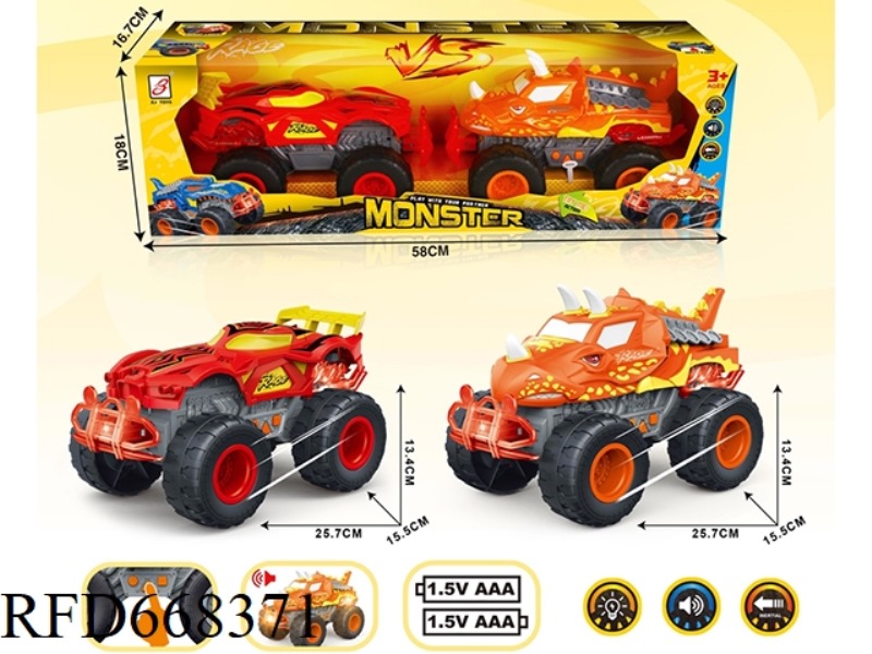 SOUND, LIGHT AND MUSIC MONSTER INERTIAL CAR (THREE-BUTTON) POWERED MONSTER SPIDER/TRICERATOPS CAR (M