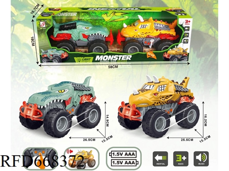SOUND, LIGHT AND MUSIC MONSTER INERTIAL CAR (THREE-BUTTON) BATTERY-POWERED CROCODILE/TRICERATOPS CAR