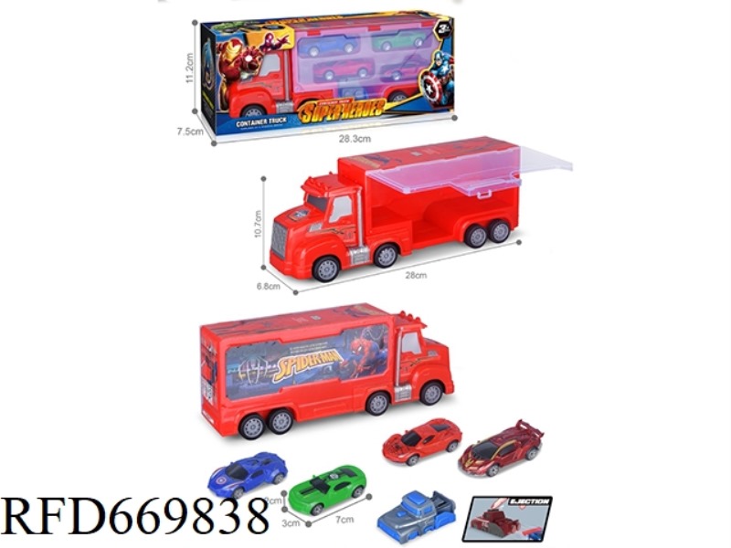 INERTIA IRON MAN STORAGE CAR +4 SLIDING AB CARS+LAUNCHER