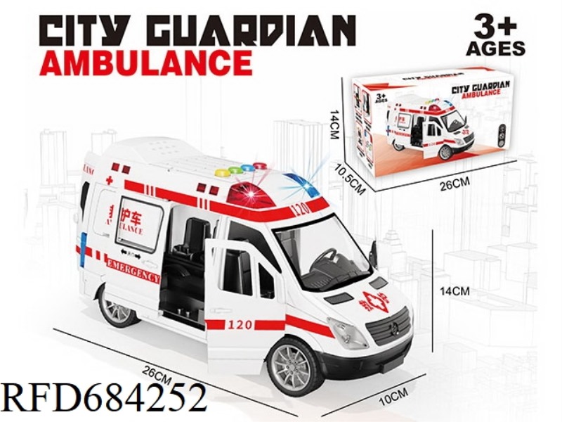 LARGE ACOUSTO-OPTIC INERTIAL EARLY EDUCATION TOY AMBULANCE