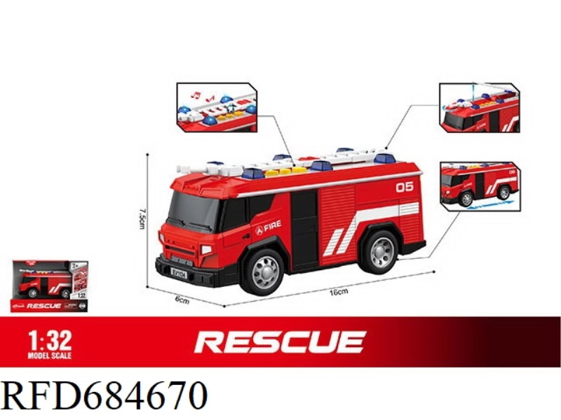 1: 32 INERTIA SOUND AND LIGHT AMERICAN VERSION FIRE TRUCK (SOUND, LIGHT)