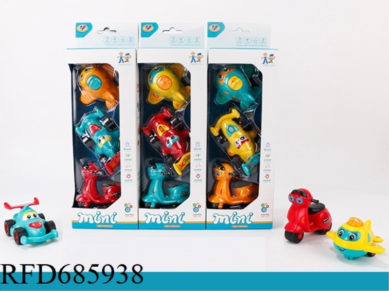 A MIXED PACKAGE OF THREE MODELS: CARTOON INERTIAL AIRCRAFT, EQUATION CAR, AND WOMEN'S MOTORCYCLE