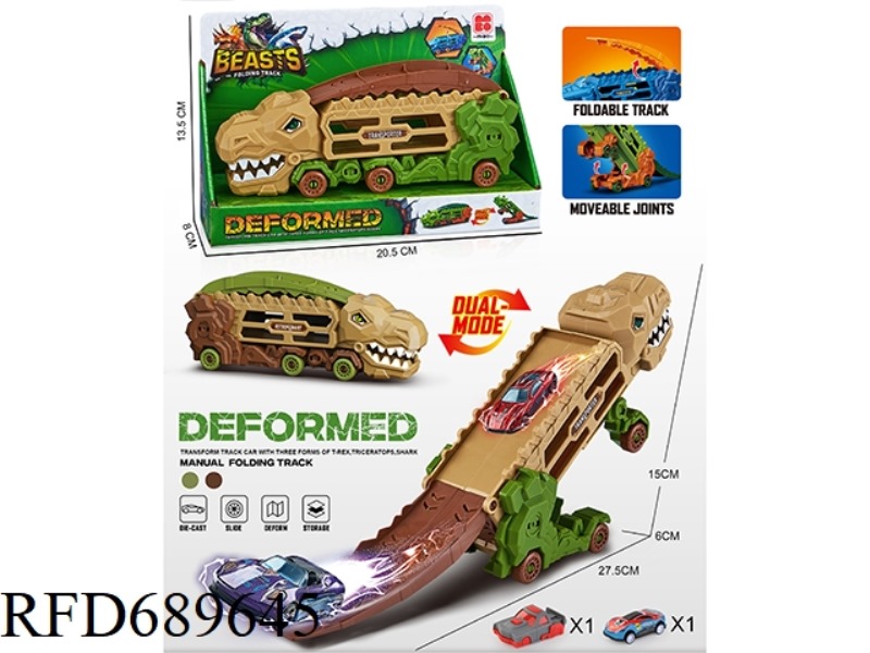 TRANSFORMABLE TYRANNOSAURUS REX STORAGE TRACK CAR +1 METAL CAR +1 CATAPULT