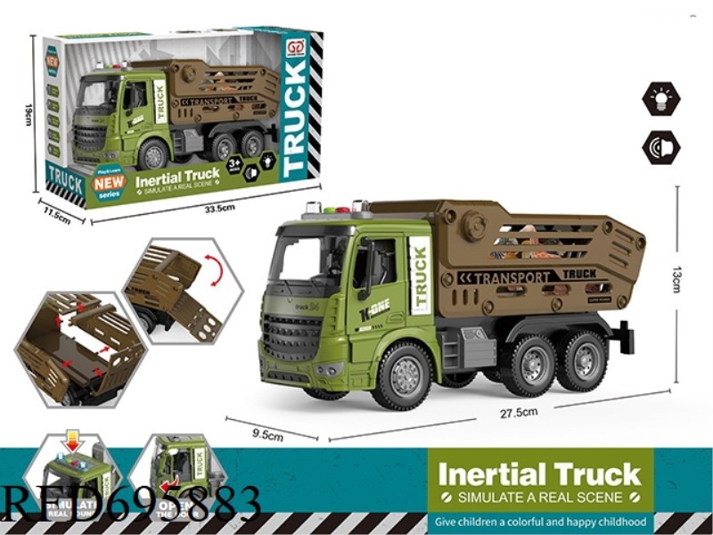 INERTIAL SOUND AND LIGHT DOOR OPENING ANIMAL TRANSPORT VEHICLE (GRASS GREEN) WITH 6 SMALL ANIMALS