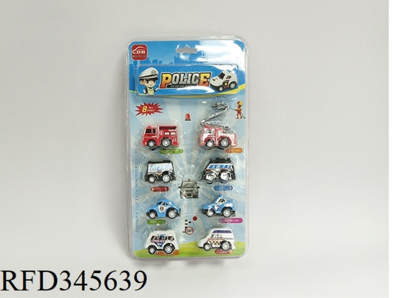 8 POLICE CARS TO GUARD (PULL BACK)