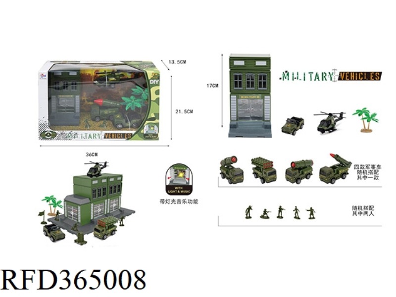 DIY HOUSE SINGLE SET (WITH LIGHT AND MUSIC) + MILITARY PULL BACK CAR SET