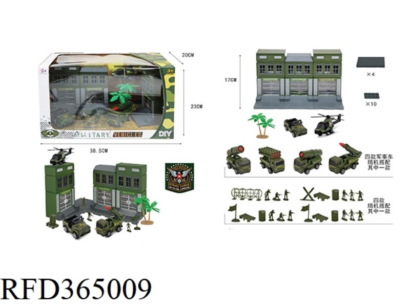 DIY HOUSE 3 PACK + MILITARY PULL BACK CAR SET