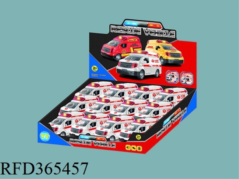 6 INCH PULL BACK AMBULANCE (3 COLORS MIXED) 12PCS