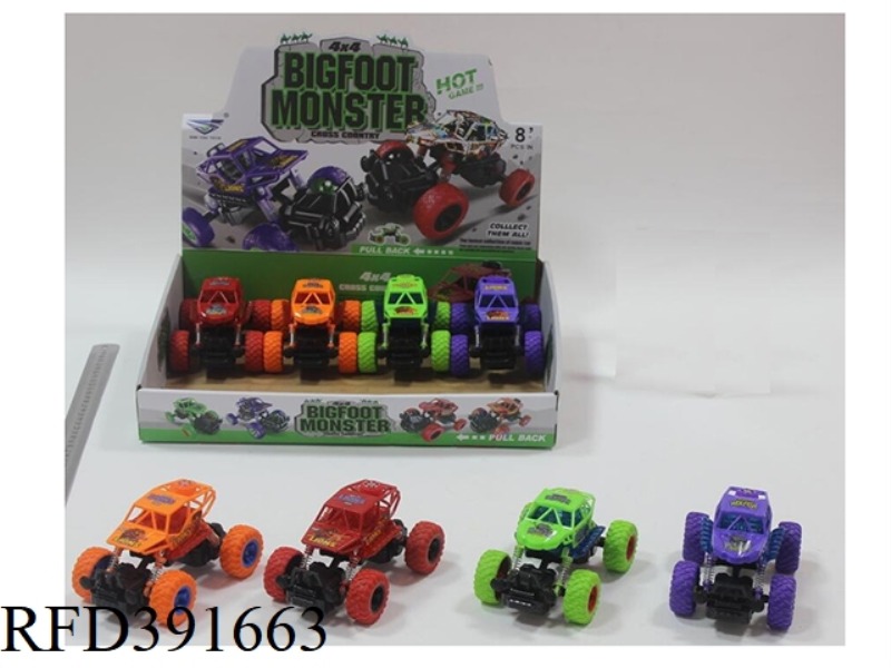 PLASTIC DOUBLE PULL BACK CAR LIGHT MUSIC FACTORY VERSION PATTERN FOUR-COLOR MIXED 8PCS