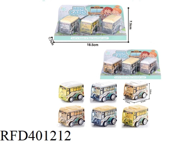 3 PULL BACK BUSES, 2 ASSORTED