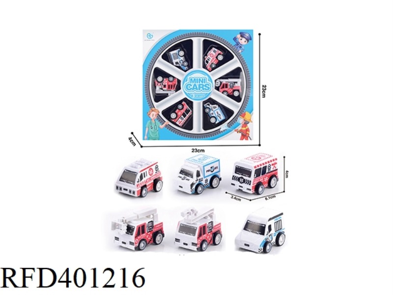 6 PULL BACK POLICE DEFENSIVE FIRE TRUCKS, SINGLE MODEL