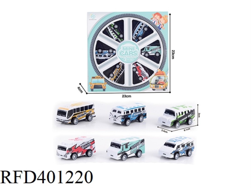 6 PULL BACK SCHOOL BUSES, SINGLE