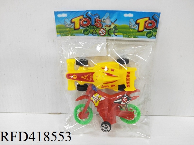PULL BACK SOLID COLOR FORMULA CAR AND MOTORCYCLE (2 PCS)