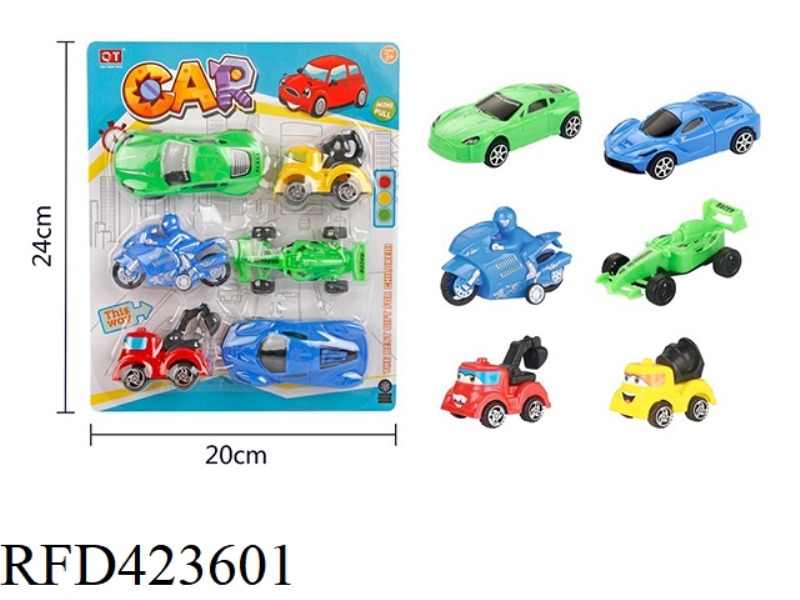 6 PULL BACK CARS MIXED