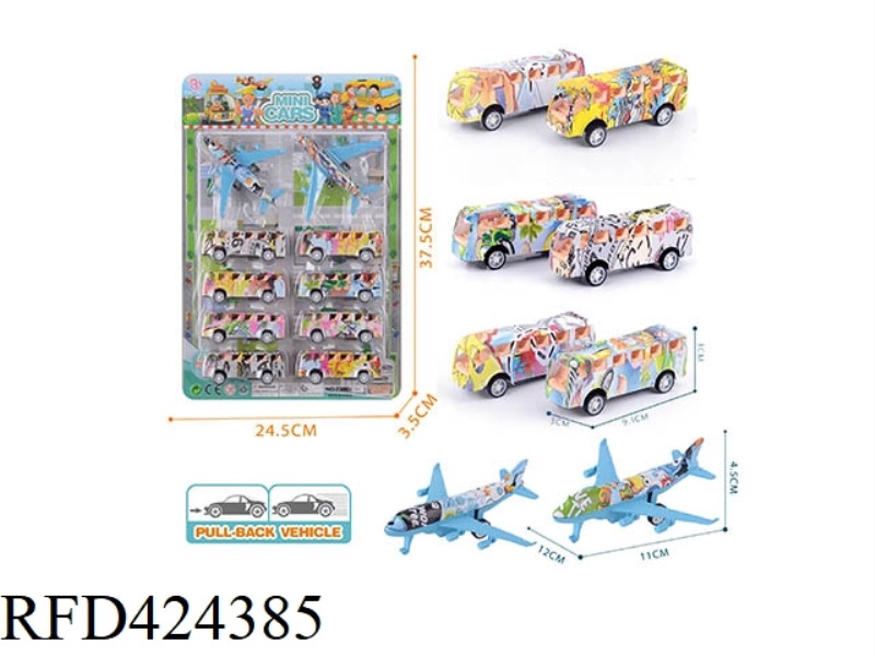 10 PULL BACK GRAFFITI BUS PLANES
