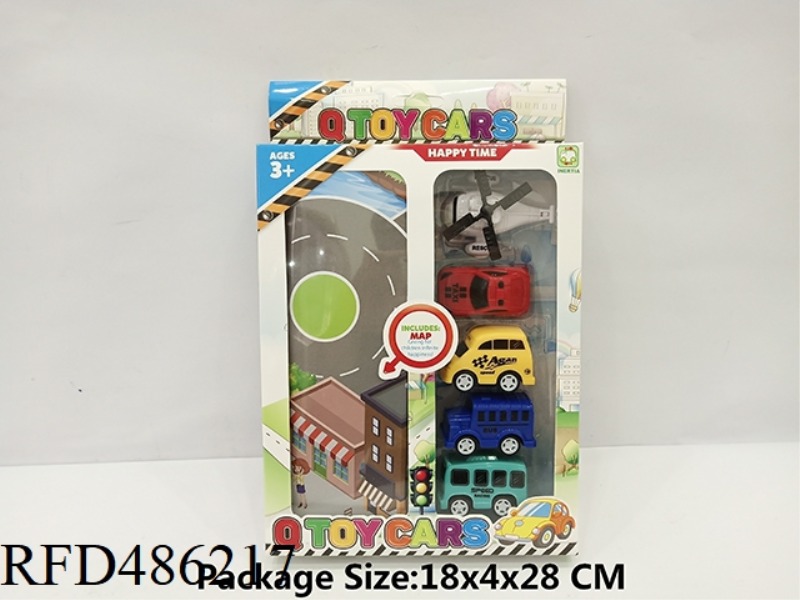 5 PIECES OF 5.5CM CITY BACKHOE/PLANE WITH MAP, 5 COLORS RANDOM MIXED