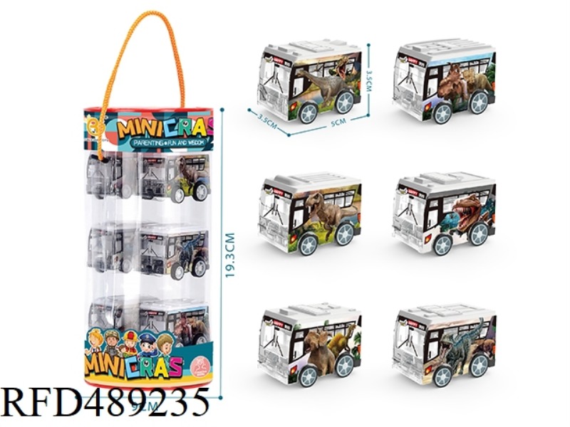 UV DINOSAUR SERIES BOILBACK CAR, 6PCS/ BARREL