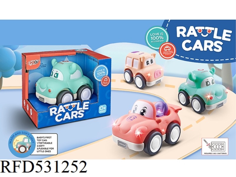 LAMP TYPE COMEBACK RUBBER DEER CAR, RACING CAR, PIG CAR (THREE MIXED WITH LIGHTS)