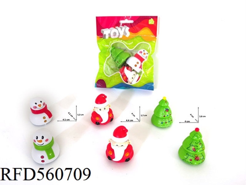 PULL-BACK CARTOON SANTA CLAUS SNOWMAN CHRISTMAS TREE CAR