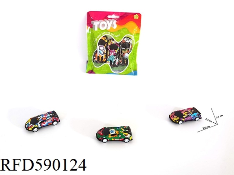 PULL BACK SIMULATION ALLOY IRON GRAFFITI CAR (3 PACKS)