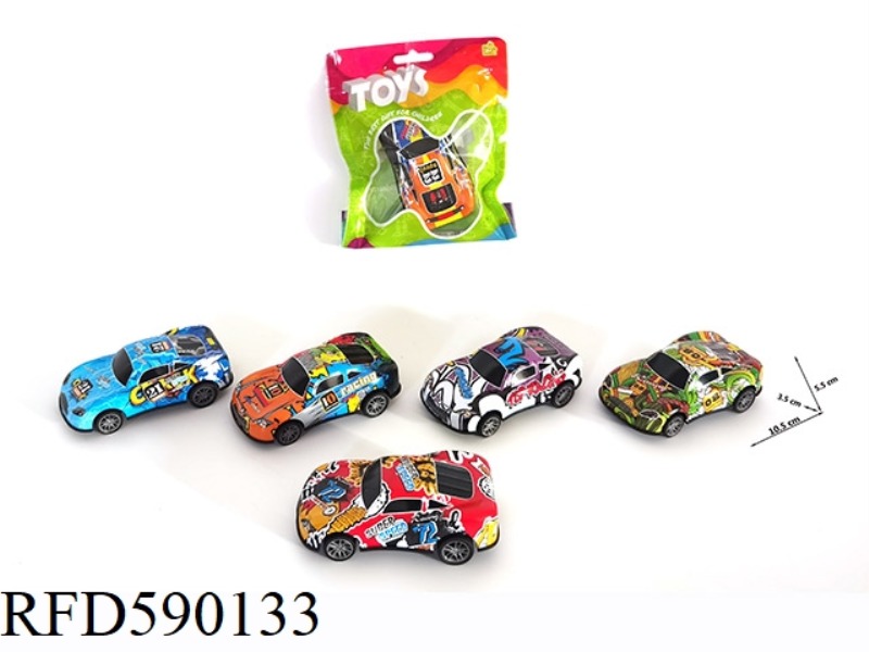 PULL BACK SIMULATION ALLOY IRON GRAFFITI RACING CAR