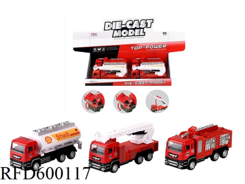 1:55 OPEN DOOR LIGHT MUSIC ALLOY PULL-BACK FIRE TRUCK