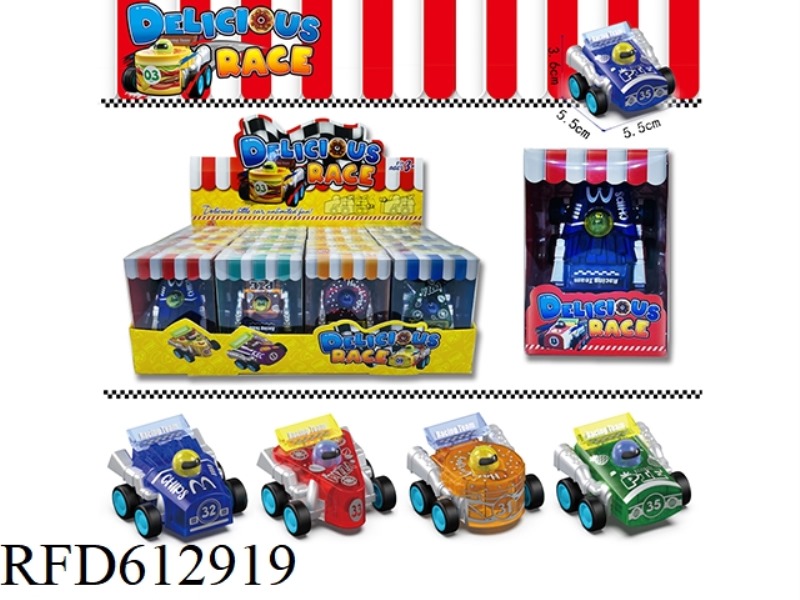 TRANSPARENT FOOD PULL-BACK CAR 16PCS