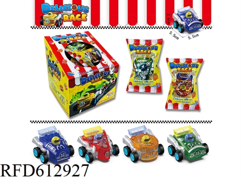 TRANSPARENT FOOD PULL-BACK CAR 16PCS