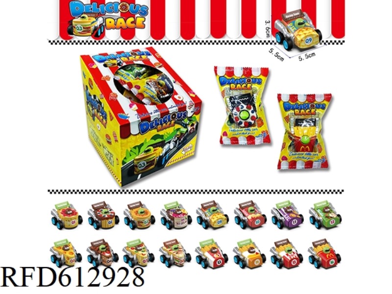SOLID COLOR FOOD PULL-BACK CAR 16PCS