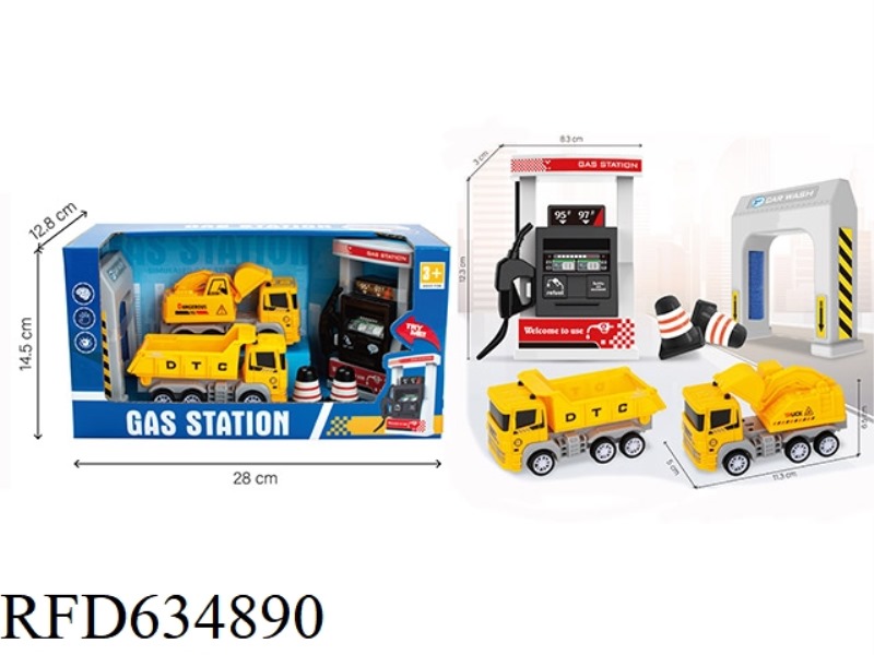 GAS STATION WITH IC SOUND 2 ENGINEERING CARS SET PULL-BACK CAR BOY PLAY HOUSE TOYS