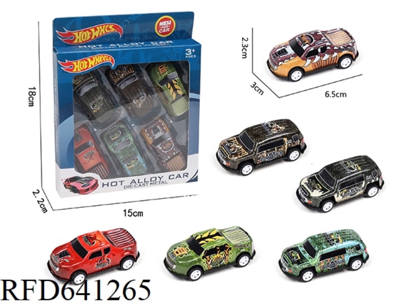 6 PULL BACK TIN CARS (DINOSAURS)